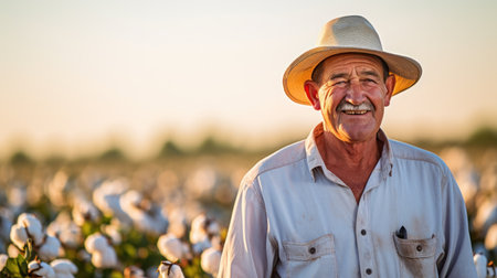 Portrait of Farmer in Field of Cottonの素材