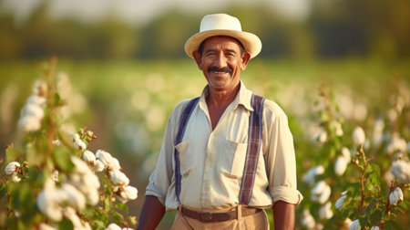 Portrait of Farmer in Field of Cottonの素材