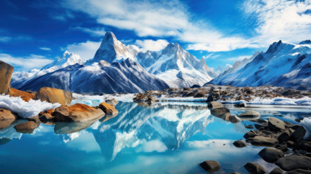 Mountain landscape, lake and mountain range, large panorama.の素材