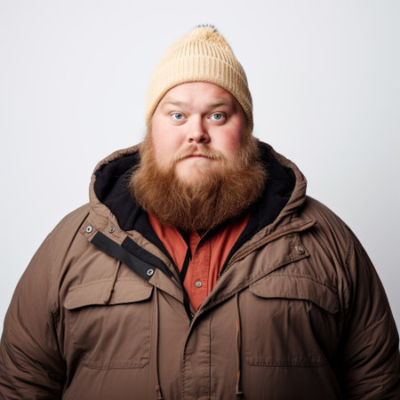 Modern plus size man wearing fashion casual clothes. Stylish american man in autumn look.の素材