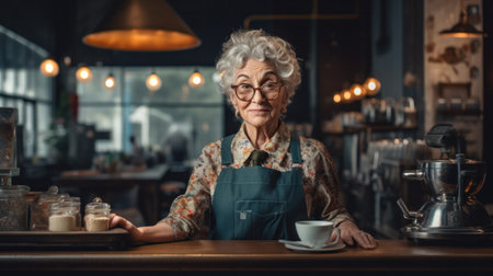 Asian lovely senior, elderly, retired, woman working at her coffee shop. Small business, Business owner.の素材