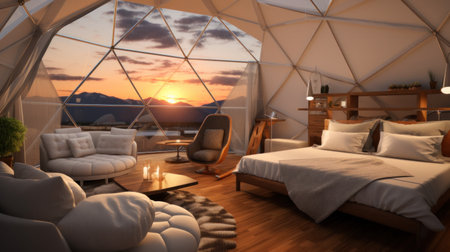 Glamping inside Tent luxury interior.の素材