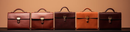 Line of Fashionable leather briefcases, product photo for bannerの素材