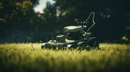 Lawn robot mows the lawn. Robotic Lawn Mower cutting grassの素材