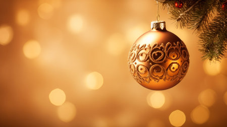 Christmas decorations on the Christmas tree on background. Selective focus with shallow depth of fieldの素材