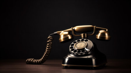 an old telephon with rotary dial on black background.の素材