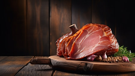 Homemade, warm, steaming Glazed Easter Spiral Cut Ham.の素材