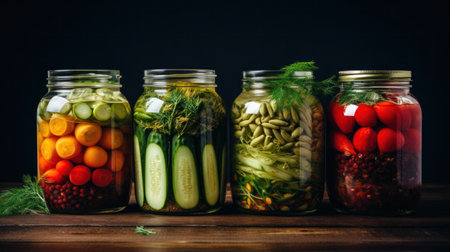 Preserves vegetables in glass jars in an old box. On the black chalkboardの素材