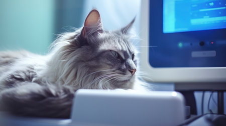 Veterinary Check Up. Cropped Shot Of Nurse Woman Holding Domestic Cat In Vet Clinic. Closeup Of Pet In Doctors Hands, Selective Focus. Animal Healthcare And Medical Examination Concept.の素材