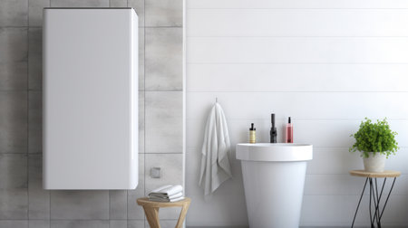 Modern home gas boiler, water heater. An isolated gas stove on white background. Water heating, ecology. Concept lifestyle.の素材