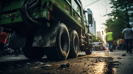 truck on the road, Urban recycling waste and garbage servicesの素材