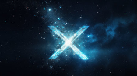 Plus or x sign on background with stars and amazing colorful and deep blue dark.の素材