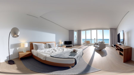 360 imitation, Contemporary living room with sofa.の素材