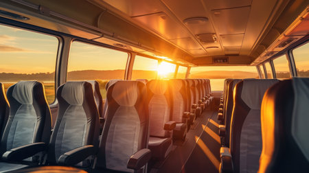 comfortable passenger bus interior with upholstered seats individual transfer for a group of people conversion of the interior of a truckの素材