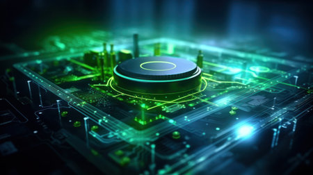 Concept of green technology. crystal globe on circuit board technology innovations. Environment Green Technology Computer Chip.Green Computing and Technology, CSR, and IT ethics, Aiの素材