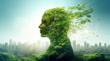 Sustainble green building. Eco-friendly building. Sustainable glass office building with tree for reducing carbon dioxide. Office with green environment. Corporate building reduce CO2. Safety glass.の素材