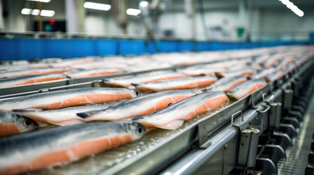 fish conveyor, fish processing plant.の素材