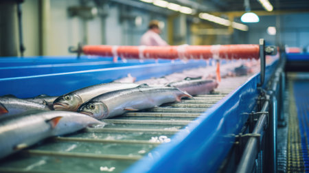 fish conveyor, fish processing plant.の素材
