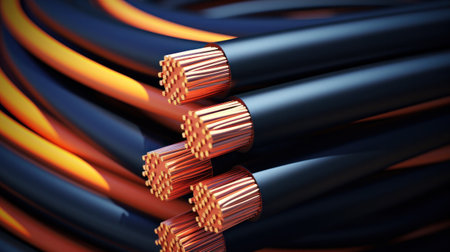 Large group of industrial copper wires.の素材