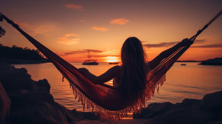 Photo for silhouette of hammock at sunset on the beach - Royalty Free Image