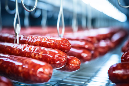 meat-packing plant sausage production. conveyorの素材