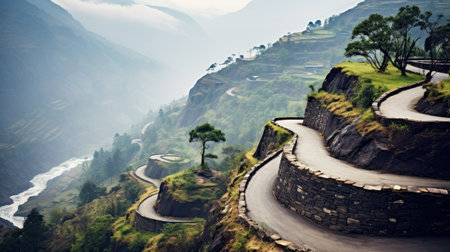 Empty asphalt road and mountain natural scenery.の素材