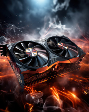 Computer graphic card, professional video card with two fans closeupの写真素材