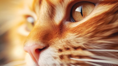 Closeup portrait of the head of a red and white cat with beautiful amber eyes / macroの素材