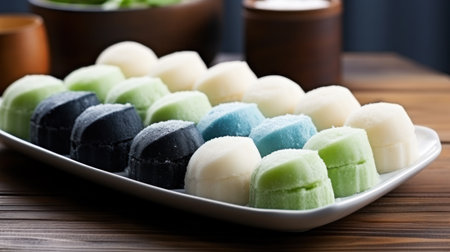 Traditional Japanese dessert mochi matcha, top viewの素材