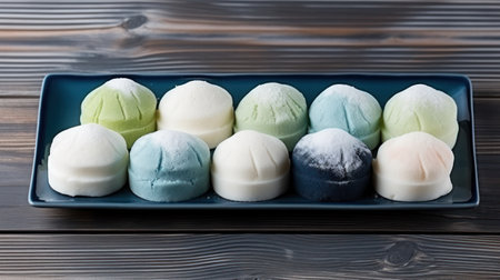Traditional Japanese dessert mochi matcha, top viewの素材