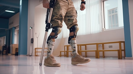 medical prosthetics clinic. Soldiers suffering from mine explosion injuries. Bionic prosthetic legsの素材