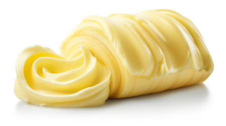 Pieces of butter isolated on white background, top view.の素材