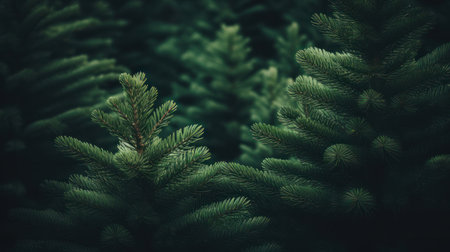 Green fur tree branches background.の素材