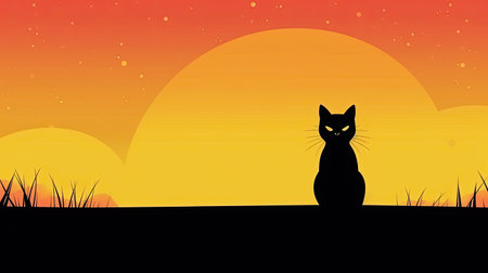 Red fluffy cat laying in autumn day. Adorable bokeh with red leaves. Cottagecore aesthetics concept. Copy space.の素材