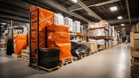 Chemical fertilizer Urea Stockpile jumbo-bag in a warehouse waiting for shipment.の素材