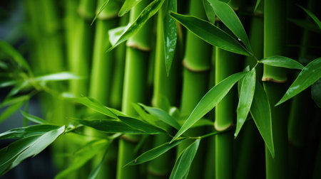 Fresh Bamboo Trees In Forest With Blurred Background.の素材