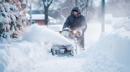 A portable snow blower powered by gasoline. Snow removal in winter.の素材