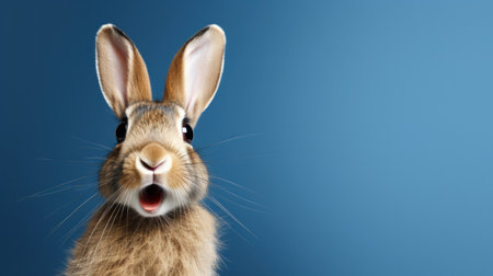 photo portrait of bunny or rabbit on blue background for digital printing wallpaper, custom design, easter concept.の素材