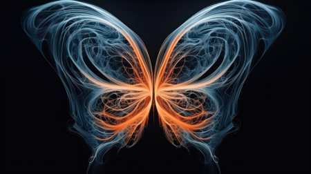 Magical creature butterfly concept with copy space on black background.の素材