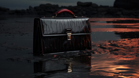 Leather briefcase in natural background. Startup concept.の素材