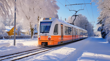 City streets after a heavy snowfall. Tram stop in the parkの素材