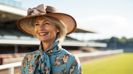 Lady wearing fancy hat arrive at Racecourse.の素材