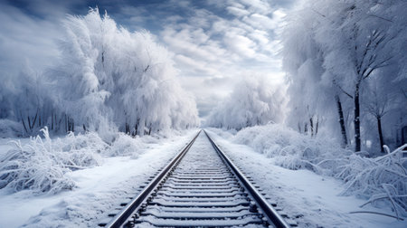 Winter railway, winter landscape with empty railway.の素材