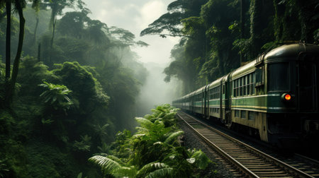 Retro steam train rushes along the railway track. Retro steam trainの素材
