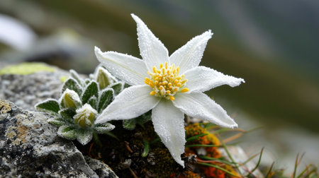 Wild and beautiful mountain flower Edelweiss, a symbol of high mountains. Nature reserve, mountain flowersの素材