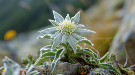 Wild and beautiful mountain flower Edelweiss, a symbol of high mountains. Nature reserve, mountain flowersの素材