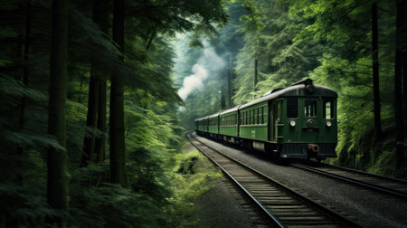 Retro steam train rushes along the railway track. Retro steam trainの素材