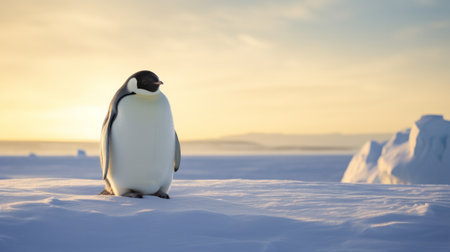 Emperor penguin on rocks near sea.の素材