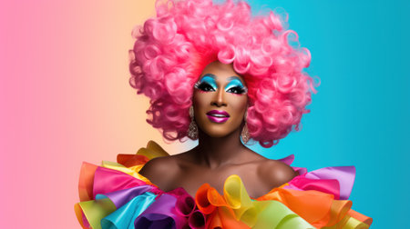 African woman with art paint hair and stage make up. Pop art style picture.の素材