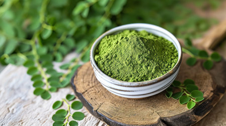 Moringa and powder on nature backgroundの素材